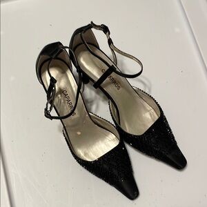 Caparros Black Beaded Ankle Strap Shoes